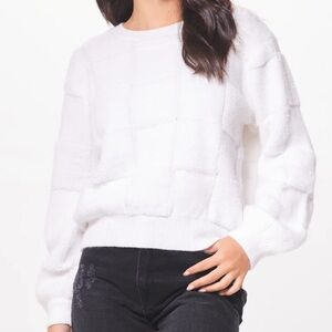 VINTAGE HAVANA IVORY TONAL CHECKERED CREWNECK SWEATER